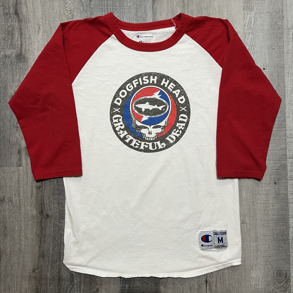 Dogfish Head Grateful Dead 3/4 Sleeve Jersey Shirt Jam Band White/Red Size M